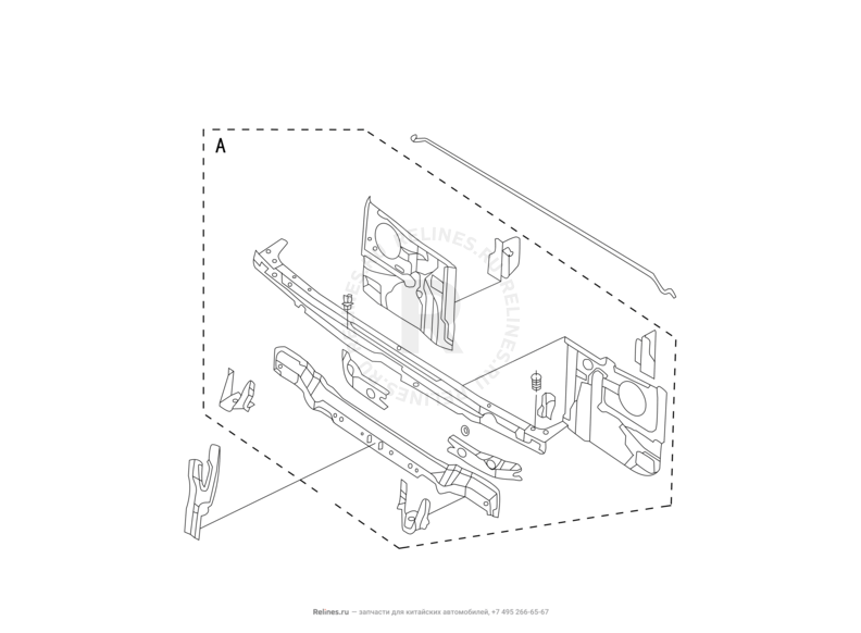 Рамка, кронштейны радиатора, замок капота и его составляющие (1) Great Wall Deer — схема