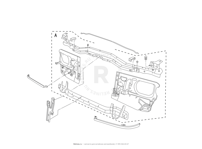 Рамка, кронштейны радиатора, замок капота и его составляющие (2) Great Wall Deer — схема