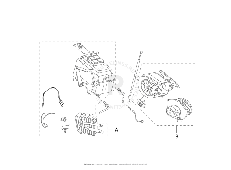 Болты, гайки, уплотнители, шланги и клапан радиатора кондиционера (3) - EVAPORATOR AND BLOWER Great Wall Deer — схема