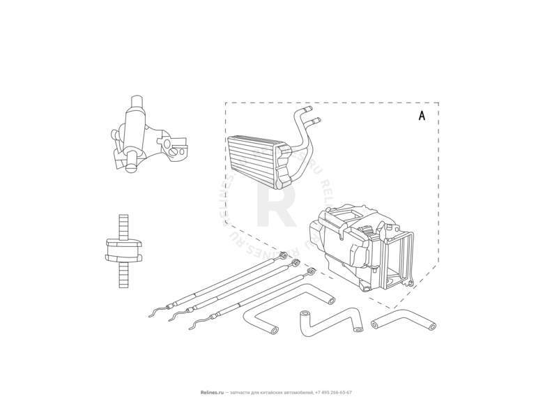 Болты, гайки, уплотнители, шланги и клапан радиатора кондиционера (5) - HEATER RADIATOR ASSEMBLY Great Wall Deer — схема