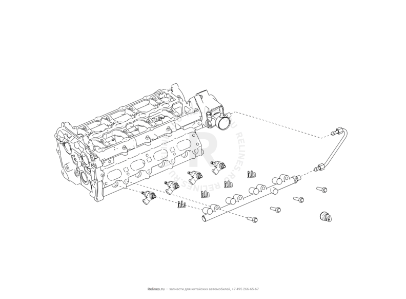 Рампа, форсунка и трубки форсунки топливные Haval F7x — схема