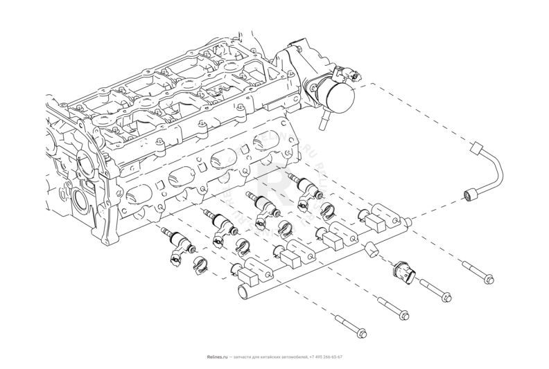 Рампа, форсунка и трубки форсунки топливные Haval F7x — схема