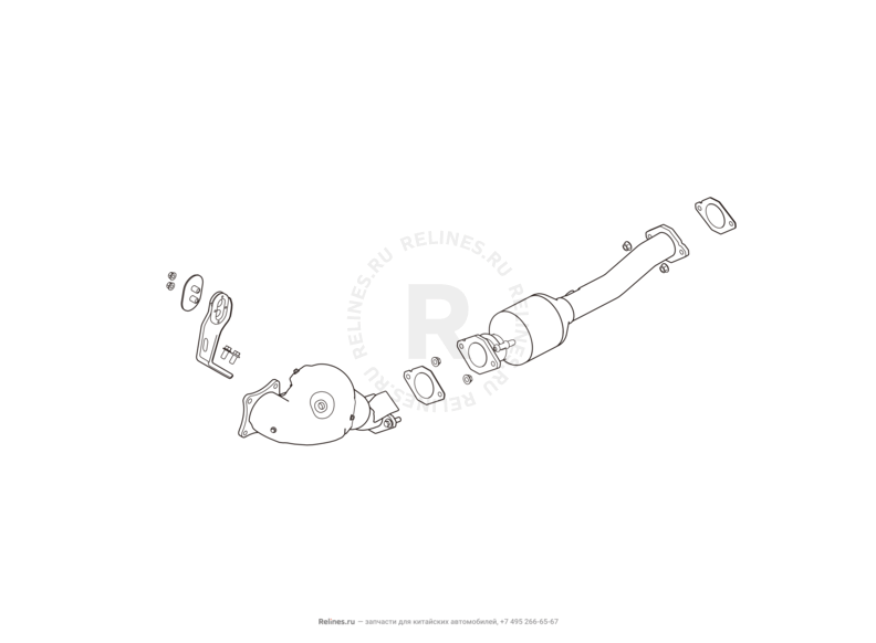 Выхлопная система: труба, катализатор, подвес глушителя Haval F7 — схема
