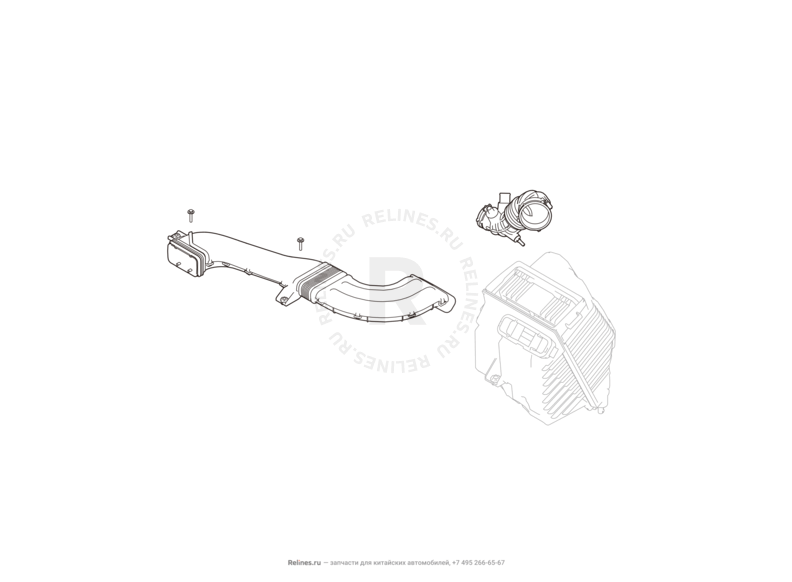 Расходомер воздуха, шланг и патрубок воздушного фильтра Haval F7 — схема