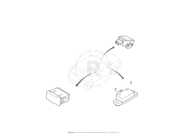 Запчасти Haval F7 Поколение I (2018) 2.0л, 4x4 (КПП: 1500000CDB220R) — Блок управления кузовной электроникой, датчик дождя, адаптер питания USB, инвертор — схема