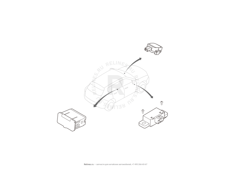 Блок управления кузовной электроникой, датчик дождя, адаптер питания USB, инвертор Haval F7x — схема