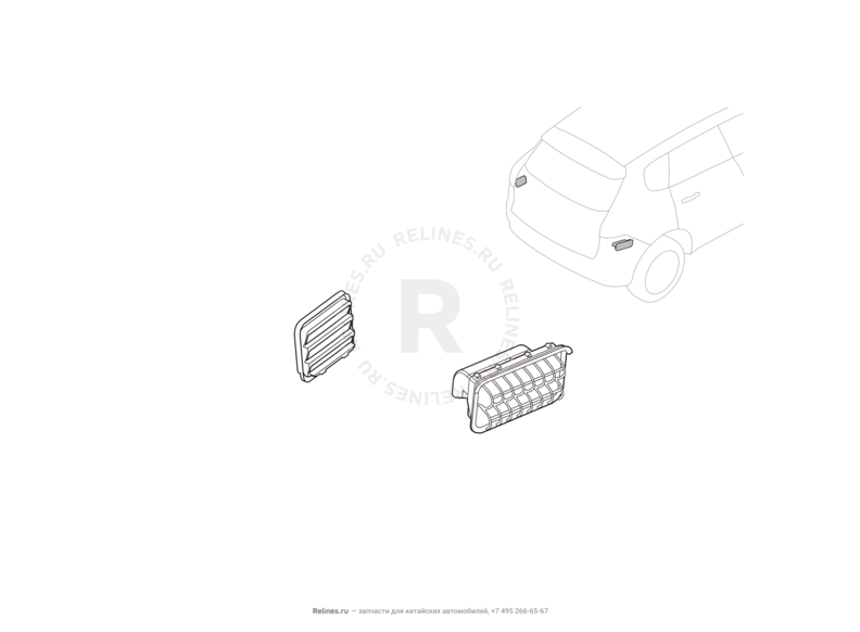 Запчасти Haval H9 Поколение I — рестайлинг I (2017) Дизель — Клапан вентиляции багажника, воздуховод выходной и заглушка вентиляции задней двери — схема
