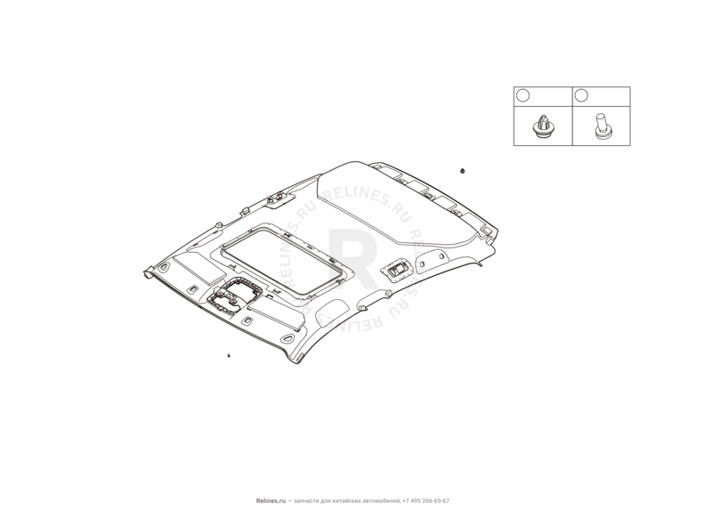Запчасти Haval F7x Поколение I (2019) 2.0л, 4x2 (КПП: 1500000CDB120R) — Обшивка и комплектующие крыши (потолка) — схема