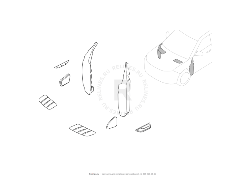Запчасти Haval H9 Поколение I — рестайлинг I (2017) Дизель — Накладки кузова (арок, порогов, панели стеклоочистителя) — схема