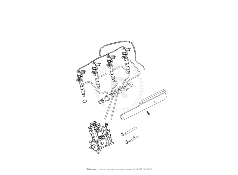 Запчасти Great Wall Hover H2 Поколение I (2005)  — Рампа, форсунка и трубки форсунки топливные (2) — схема