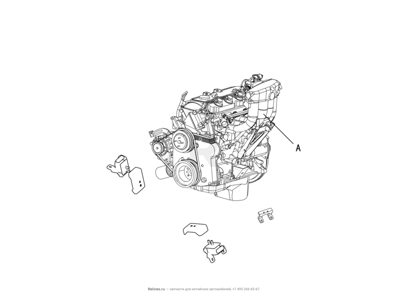 Запчасти Great Wall Hover H2 Поколение I (2005)  — Двигатель и опоры двигателя (1) — схема