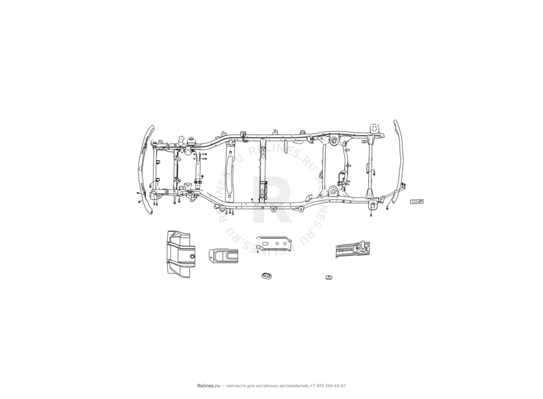 Запчасти Great Wall Hover H2 Поколение I (2005)  — Рама, усилитель рамы (1) — схема