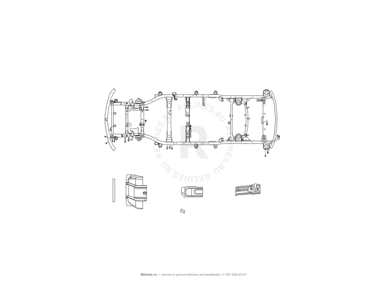 Запчасти Great Wall Hover H2 Поколение I (2005)  — Рама, усилитель рамы (2) — схема