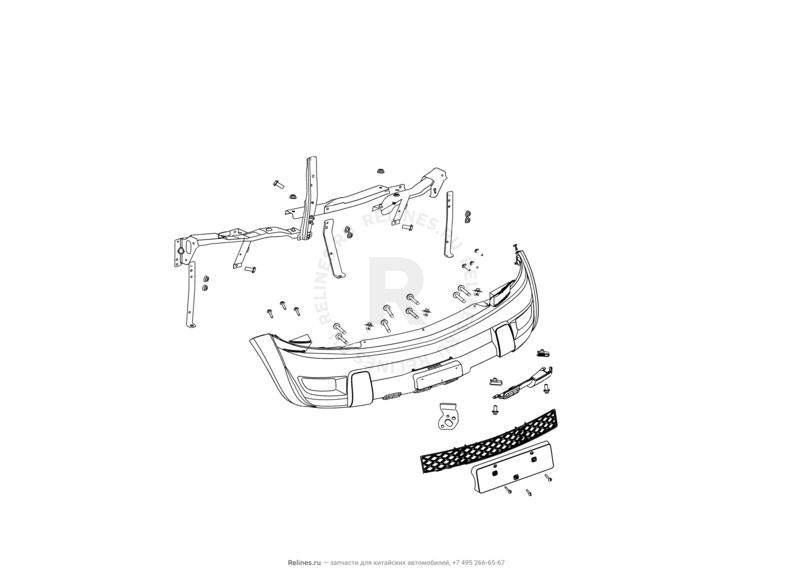 Передний бампер и другие детали фронтальной части Great Wall Hover H2 — схема