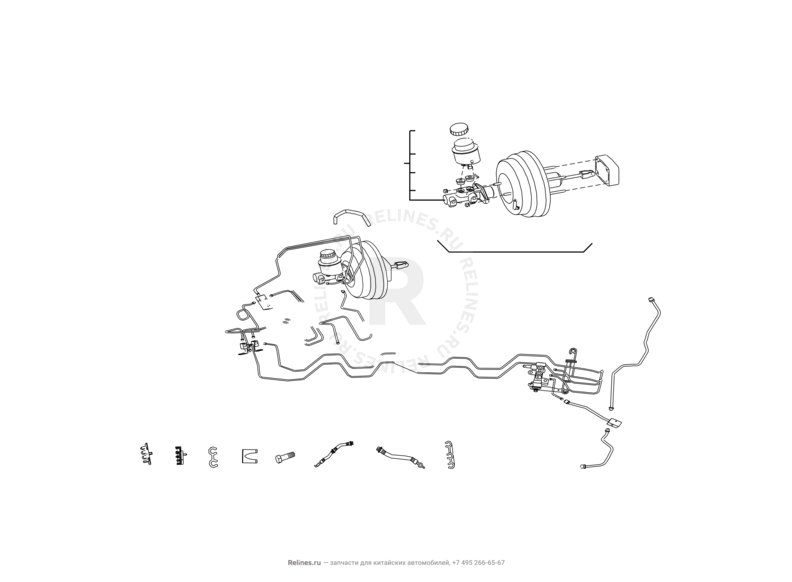 Запчасти Great Wall Hover H2 Поколение I (2005)  — Тормозные трубки и шланги — схема