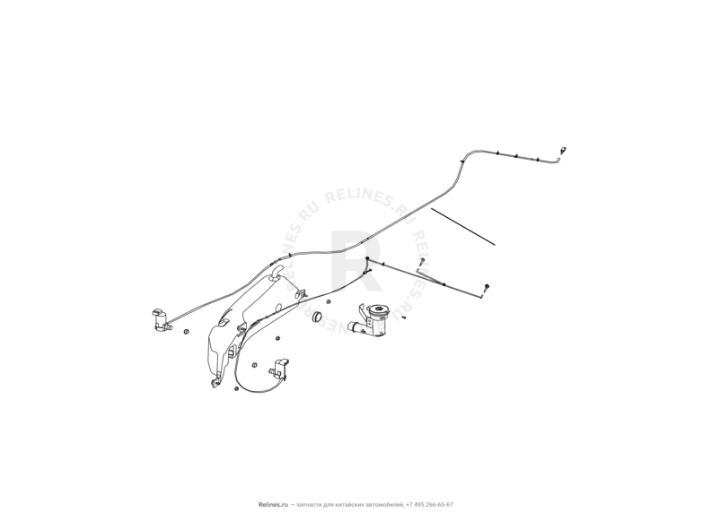 Запчасти Great Wall Hover H2 Поколение I (2005)  — Стеклоомыватели и их составляющие (насос, бачок, форсунка, трубки и прокладки) — схема