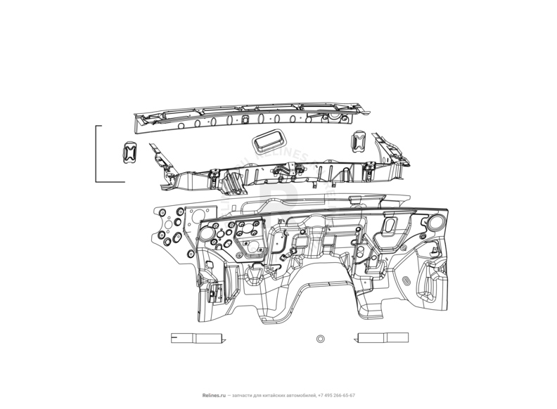 Запчасти Great Wall Hover H2 Поколение I (2005)  — Перегородка (панель) моторного отсека и панель стеклоочистителя — схема