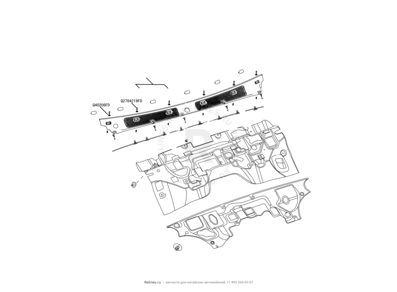 Панели защитные, уплотнители моторного отсека и панель стеклоочистителя (RHD) Great Wall Hover H2 — схема