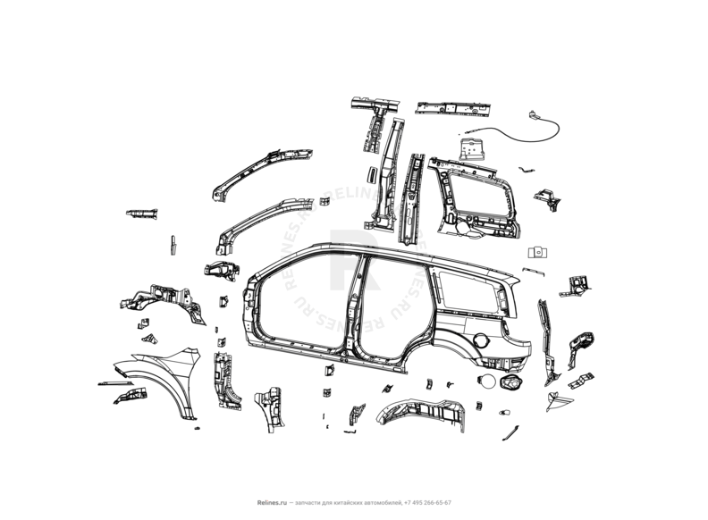 Запчасти Great Wall Hover H2 Поколение I (2005)  — Кузовные детали боковых частей — схема