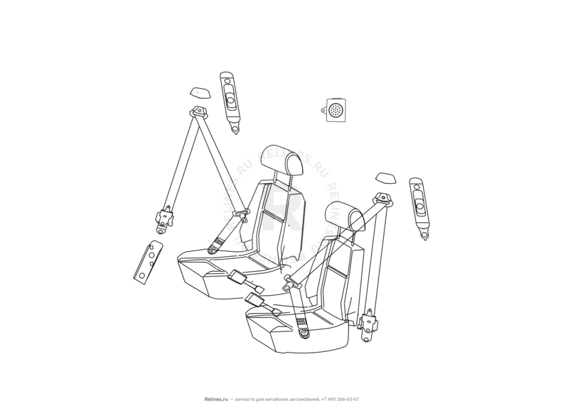 Запчасти Great Wall Hover H2 Поколение I (2005)  — Ремни безопасности и их крепежи для передних сидений — схема