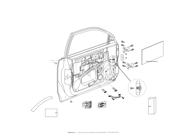 Запчасти Great Wall Hover H2 Поколение I (2005)  — Двери передние и их комплектующие (уплотнители, молдинги, петли, стекла и зеркала) — схема