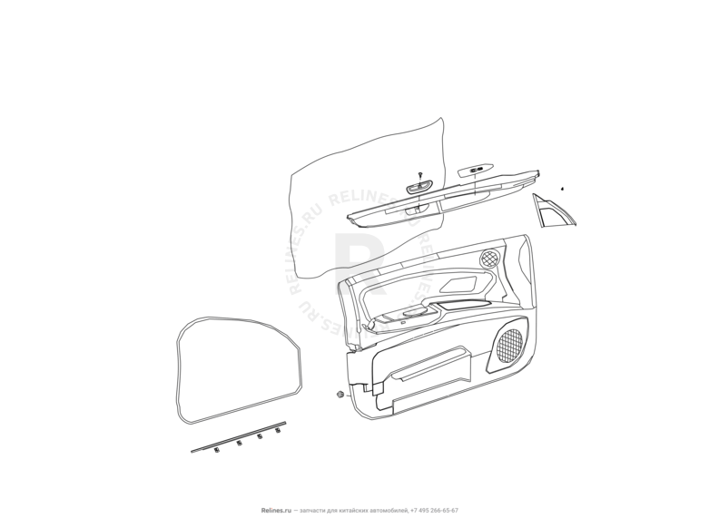 Запчасти Great Wall Hover H2 Поколение I (2005)  — Обшивка и комплектующие передних дверей — схема