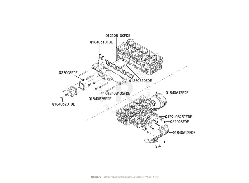 Запчасти Great Wall Hover H5 Поколение I (2010) 2.0л, дизель, 4x4, АКПП — Впускной и выпускной коллекторы, прокладки — схема