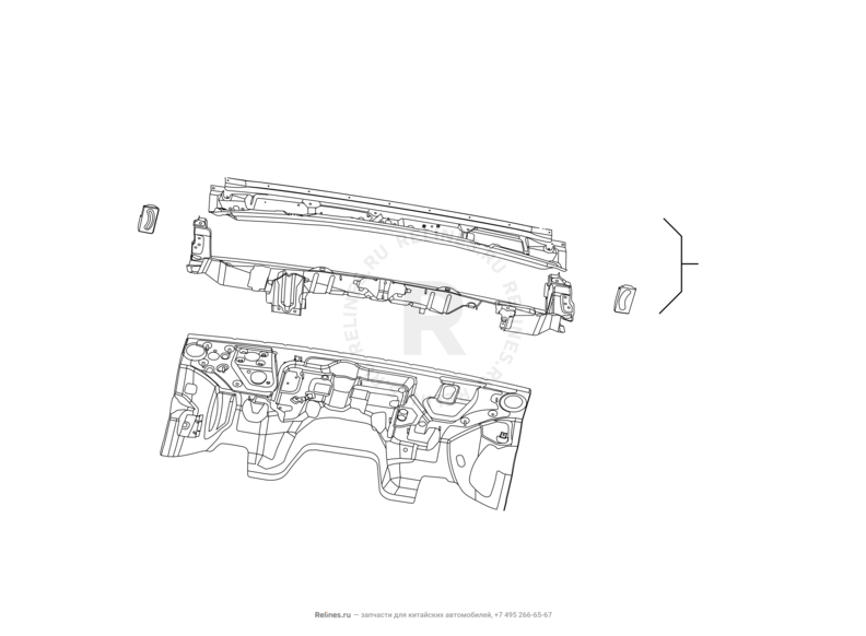 Перегородка (панель) моторного отсека и панель стеклоочистителя Great Wall Hover H5 — схема
