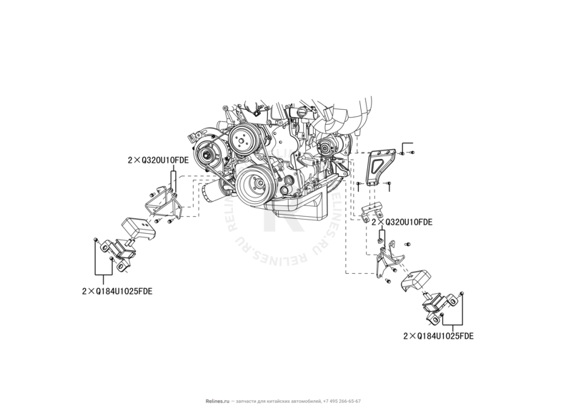 Запчасти Great Wall Hover H3 Поколение I — рестайлинг (2014) 2.0л, турбо, 4×4 — Опоры двигателя — схема