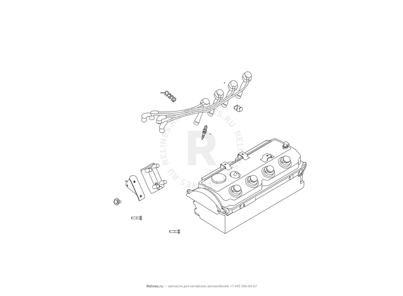 Запчасти Great Wall Hover H3 Поколение I (2010) 2.4л, 4×4 — Катушка зажигания, провода высоковольтные и свечи зажигания — схема