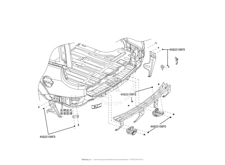 Запчасти Great Wall Hover H3 Поколение I (2010) 2.4л, 4×4 — Бампер и усилитель заднего бампера — схема