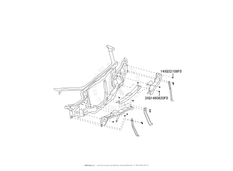 Запчасти Great Wall Hover H3 Поколение I (2010) 2.0л, 4×4 — Усилитель переднего бампера — схема