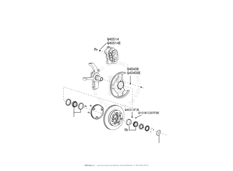 Поворотный кулак, ступица, тормозной диск (ABS) Great Wall Wingle — схема