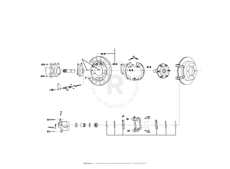 Запчасти Great Wall Hover H3 Поколение I (2010) 2.4л, 4×4 — Задний тормоз — схема