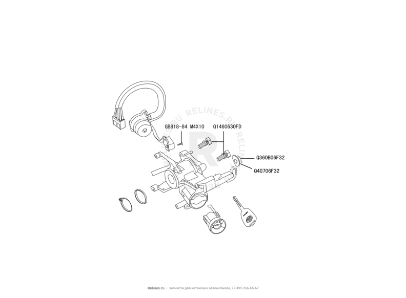 Запчасти Great Wall Hover H3 Поколение I (2010) 2.0л, 4×4 — Замок зажигания и заготовка ключа замка зажигания, чип иммобилайзера и брелок центрального замка — схема