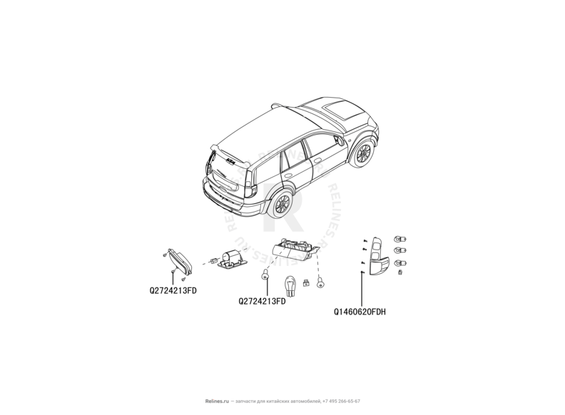 Запчасти Great Wall Hover H3 Поколение I (2010) 2.4л, 4×4 — Фонари задние — схема