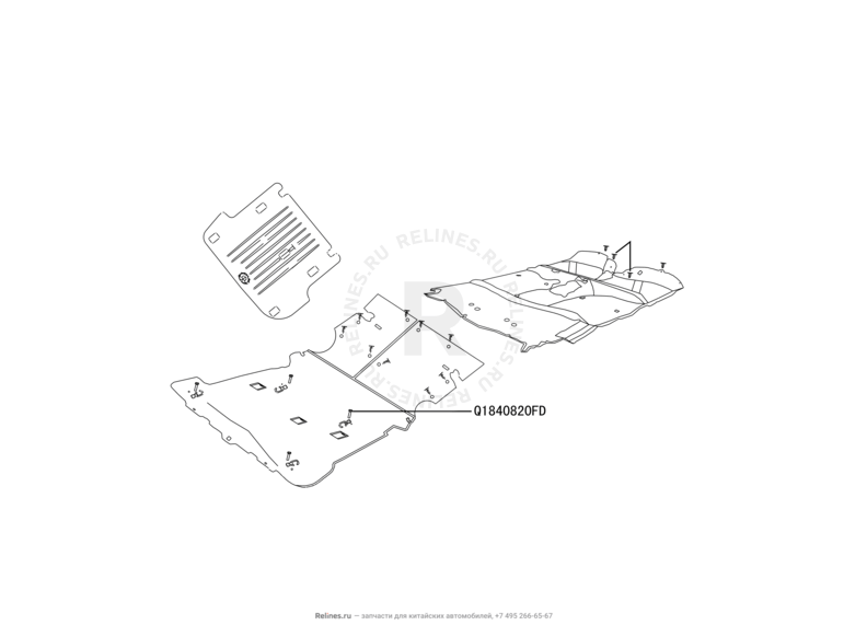Запчасти Great Wall Hover H3 Поколение I (2010) 2.4л, 4×4 — Обшивка (ковер) пола (1) — схема