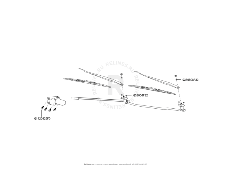 Стеклоочистители и их составляющие (щетки, мотор и поводок) (1) Great Wall Hover H5 — схема
