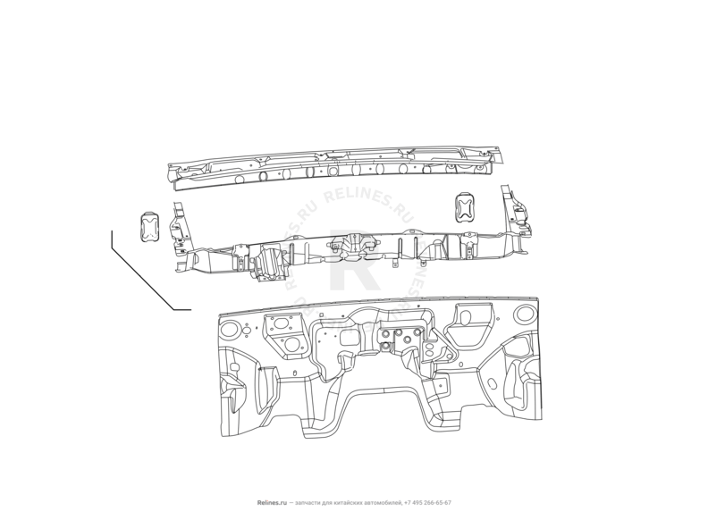 Запчасти Great Wall Hover H3 Поколение I (2010) 2.0л, 4×4 — Перегородка (панель) моторного отсека и панель стеклоочистителя — схема
