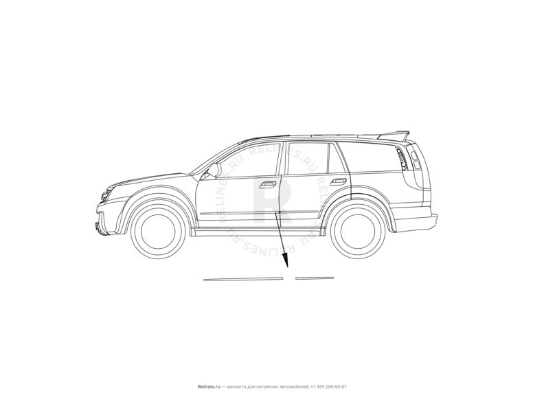 Запчасти Great Wall Hover H3 Поколение I (2010) 2.4л, 4×4 — Молдинги дверей — схема