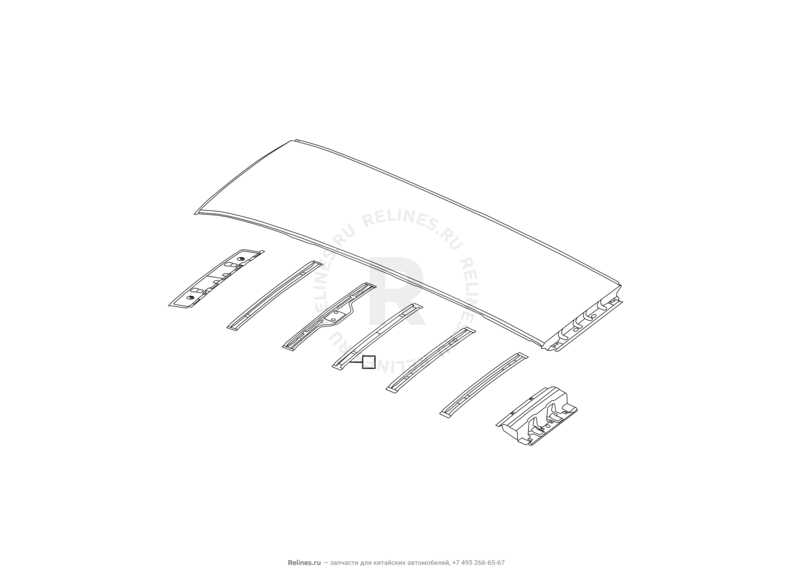 Запчасти Great Wall Hover H3 Поколение I (2010) 2.0л, 4×4 — Крыша и усилители крыши (1) — схема
