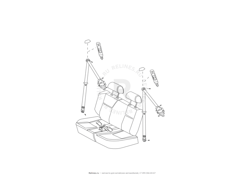 Запчасти Great Wall Hover H3 Поколение I (2010) 2.4л, 4×4 — Ремни и замки безопасности задних сидений (1) — схема