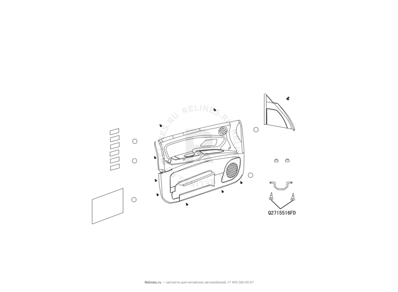 Запчасти Great Wall Hover H3 Поколение I (2010) 2.0л, 4×4 — Обшивка и комплектующие передних дверей (1) — схема