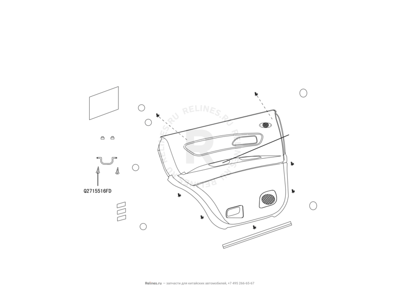 Запчасти Great Wall Hover H3 Поколение I (2010) 2.4л, 4×4 — Обшивка и комплектующие задних дверей (1) — схема