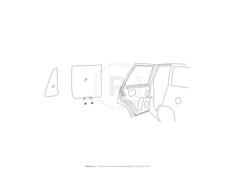 Запчасти Great Wall Hover H3 Поколение I (2010) 2.0л, 4×4 — Стекла задних дверей — схема