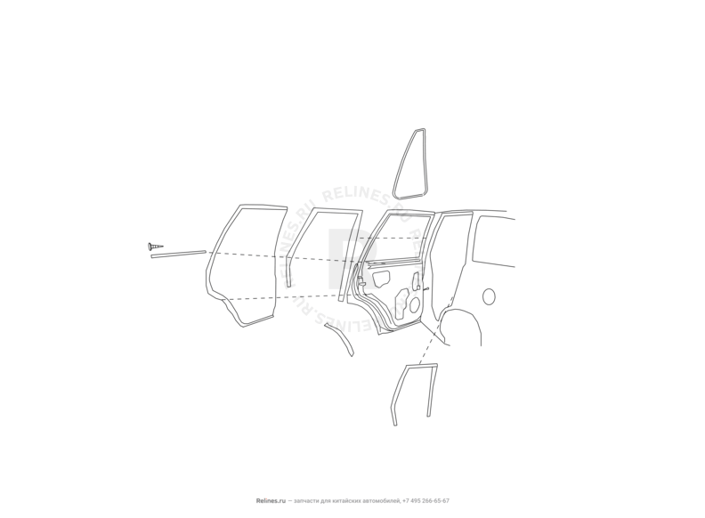 Уплотнители и молдинги задних дверей Great Wall Hover H3 — схема