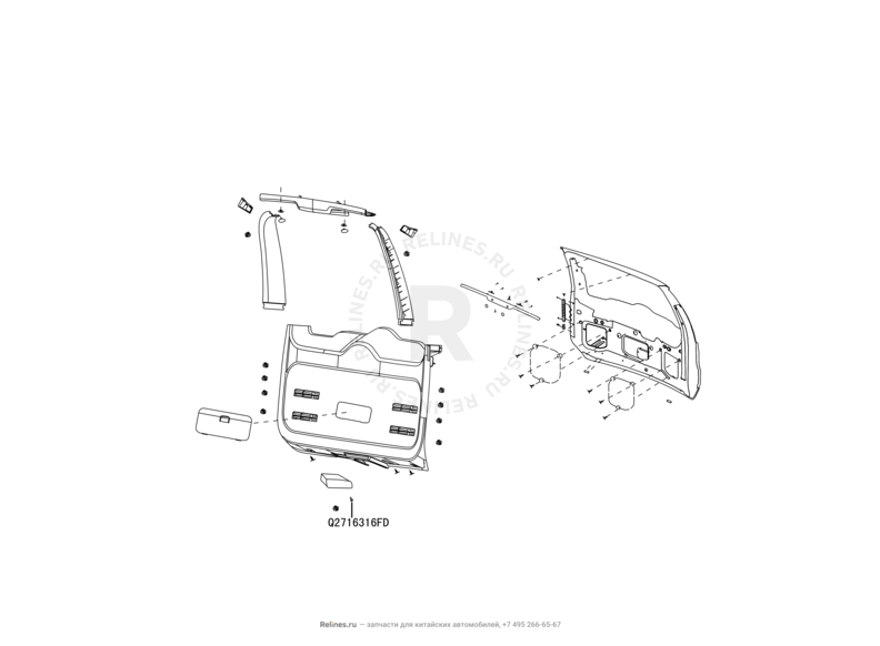 Запчасти Great Wall Hover H3 Поколение I (2010) 2.4л, 4×4 — Обшивка и комплектующие 5-й двери (багажника) — схема