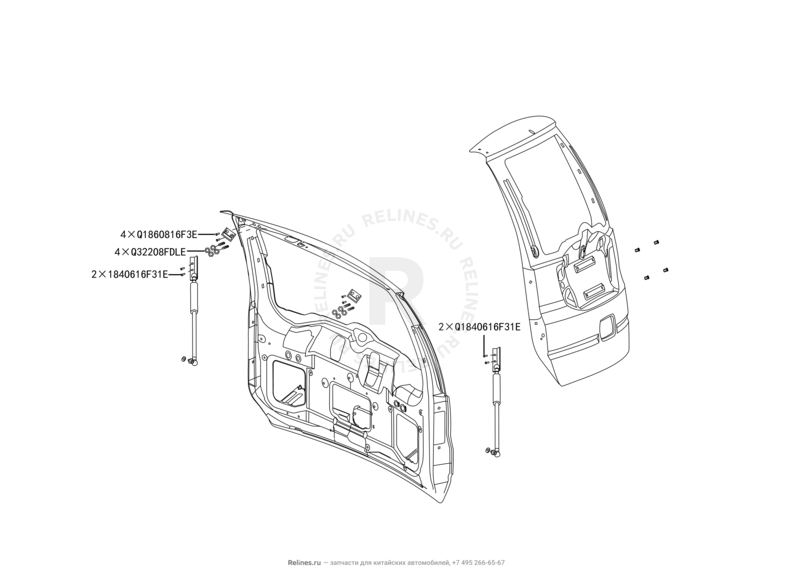 Запчасти Great Wall Hover H3 Поколение I (2010) 2.4л, 4×4 — Дверь багажника — схема