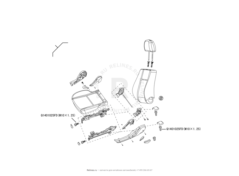 Запчасти Great Wall Hover H3 Поколение I (2010) 2.0л, 4×4 — Сиденье переднее левое, механизмы регулировки и ремень безопасности (1) — схема