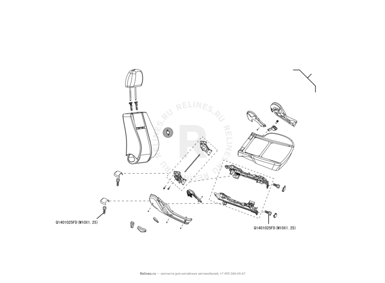 Запчасти Great Wall Hover H3 Поколение I (2010) 2.0л, 4×4 — Сиденье переднее правое и механизмы регулировки (1) — схема